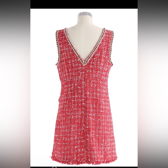 Elegant Red Tweed Mini Dress - Picture 6 of 9